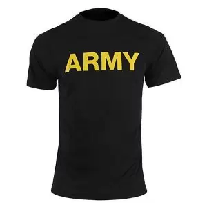GI New Issue APFU Army PT Short Sleeve T-Shirt – Black With Yellow Print