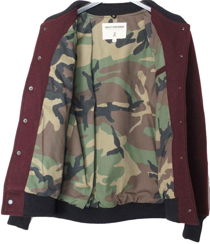 Men's Wool Fidelity Military Baseball Jacket Ribbed Collar, Cuffs and