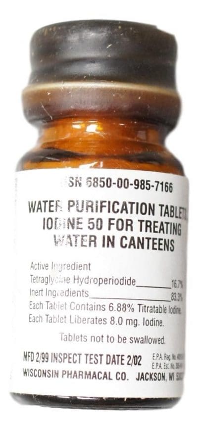 GI Vintage US Army Water Purification Tablets – Iodine 50 For Treating Water In Canteens