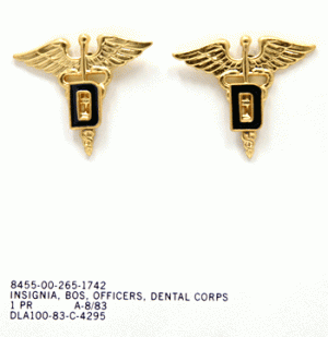 GI Insignia -Branch of Service, Officers, Dental Corps – Polished Brass – Pack Of 10