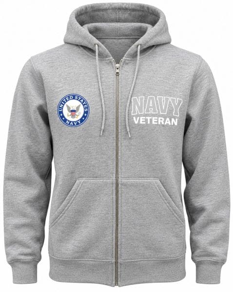SOFFE – U.S. Navy Veteran Full Zip Hoodie Sweatshirt – Front Pouch Pockets