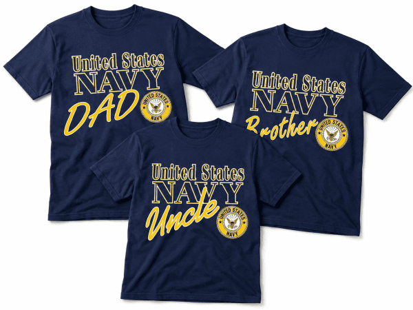 SOFFE US Navy Prints – Screen-Printed Gold “United States Navy Dad/Brother/Uncle” Cotton T-Shirt